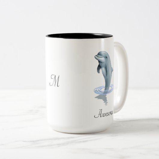 Moderne Niedliche Dolphin-, Script- und Monogram-T Zweifarbige Tasse (VorderseiteRechts)