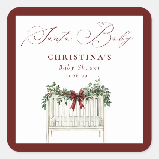 Moderne Niedliche Elegant Santa Baby Babydusche Quadratischer Aufkleber (Vorderseite)