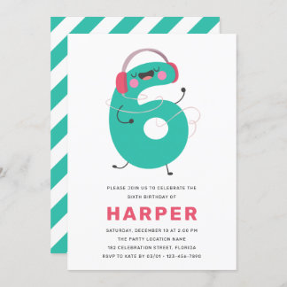 Moderne Niedliche Fun Kids 6. Geburtstag Einladung