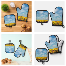 Moderne Niedliche Gelbblütenblumen Blume Ofenhandschuh & Topflappen-Set