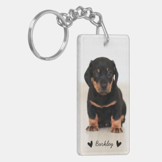 Moderne Niedliche Herzen Personalisiert zwei Foto| Schlüsselanhänger (Vorderseite links)