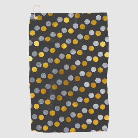 Moderne Niedliche Holzkohle Silbergoldpolka-Dots Golfhandtuch (Vorderseite)