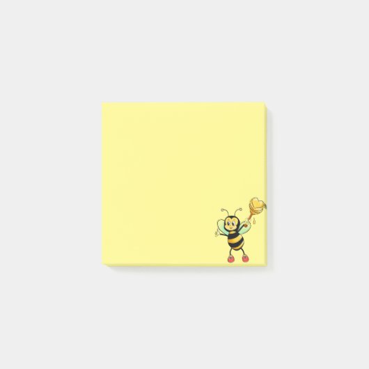 Moderne niedliche Honigbiene auf Gelb Post-it Klebezettel (Vorderseite)