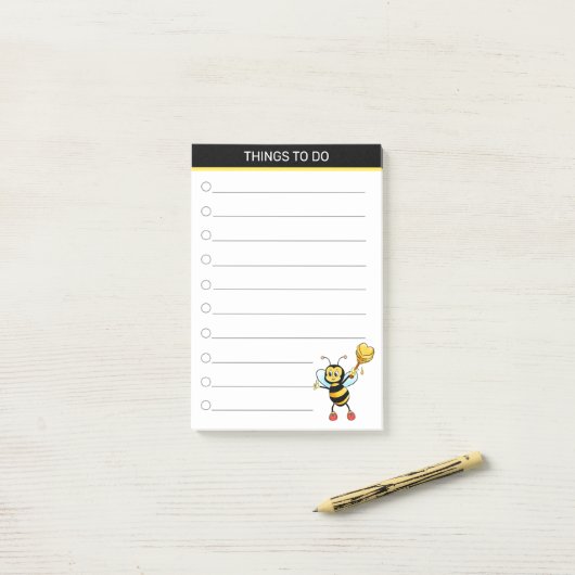 Moderne niedliche Hummel auf schwarz-weiß Post-it Klebezettel (Auf Schreibtisch)