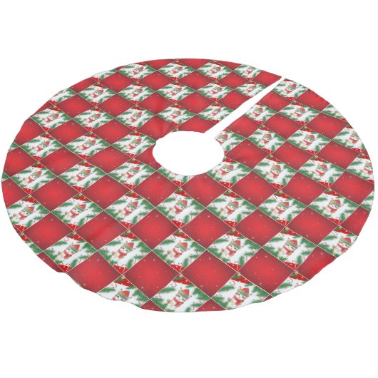 Moderne Niedliche Katze Santa Xmas Holly Schachbre Polyester Weihnachtsbaumdecke (Schrägansicht)