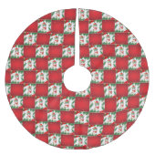 Moderne Niedliche Katze Santa Xmas Holly Schachbre Polyester Weihnachtsbaumdecke (Vorderseite)