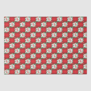 Moderne Niedliche Katze Santa Xmas Holly Schachbre Seidenpapier