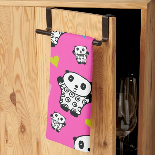 Moderne Niedliche Kawaii Panda rosa Herzen Küchentuch (Drittel gefaltet)