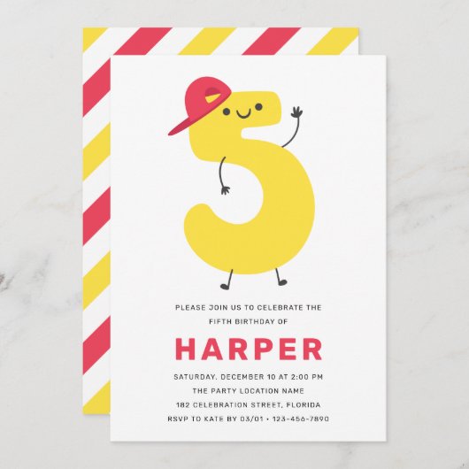 Moderne Niedliche Kinder 5. Geburtstag Einladung (Vorne/Hinten)