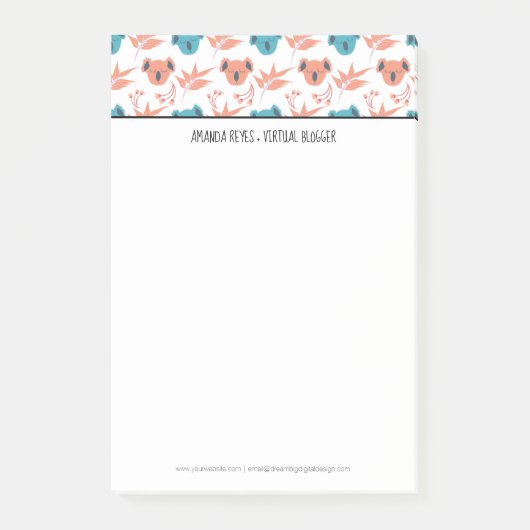 Moderne Niedliche Koala- und Blumenblüten Post-it Klebezettel (Vorderseite)