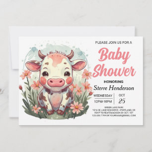Moderne Niedliche Kuh-Babydusche Einladung