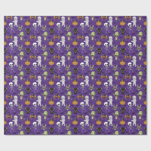 Moderne Niedliche Lila Halloween Cartoon Pattern K Geschenkpapier (Flach)