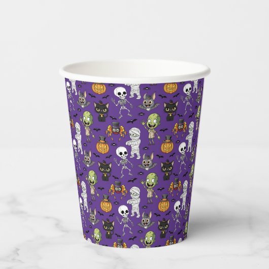 Moderne Niedliche Lila Halloween Cartoon Pattern K Pappbecher (Rückseite)