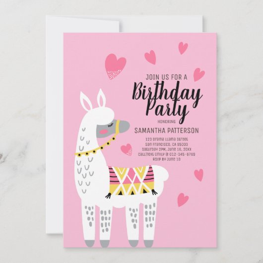 Moderne Niedliche Llama Birthday Einladung (Vorderseite)