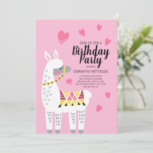 Moderne Niedliche Llama Birthday Einladung (Stehend Vorderseite)