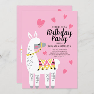Moderne Niedliche Llama Birthday Einladung