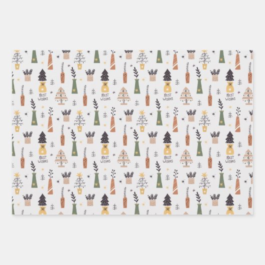 Moderne niedliche Muster santa l snowman and tree Geschenkpapier Set (Vorderseite 2)