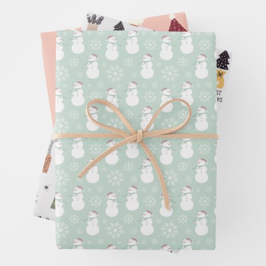 Moderne niedliche Muster santa l snowman and tree Geschenkpapier Set (Beispiel)