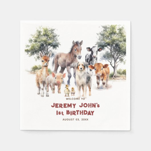 Moderne Niedliche Party-Landtiere willkommen Serviette (Vorderseite)