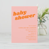 Moderne Niedliche Pastel Pink Orange Retro Babydus Einladung (Stehend Vorderseite)