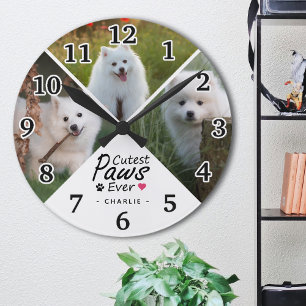 Moderne Niedliche Paws je Familie Hundfoto Collage Runde Wanduhr