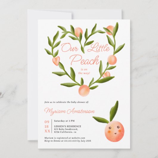 Moderne niedliche Pfirsichdusche Einladung (Vorderseite)