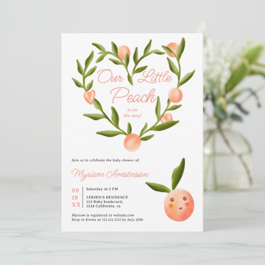 Moderne niedliche Pfirsichdusche Einladung (Stehend Vorderseite)