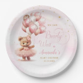Moderne Niedliche Pink Boho Teddy Bear Girl Babydu Pappteller (Vorderseite)