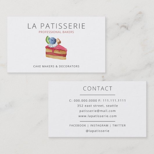 Moderne Niedliche Pink Cheesecake Bäckerei Kondito Visitenkarte (Vorne/Hinten)