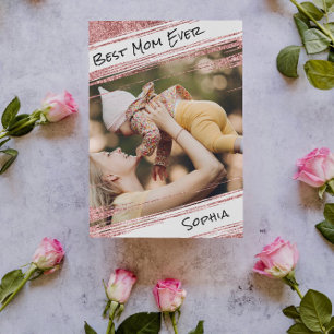 Moderne Niedliche Rose Gold Glitzer Foto Beste Mam Postkarte