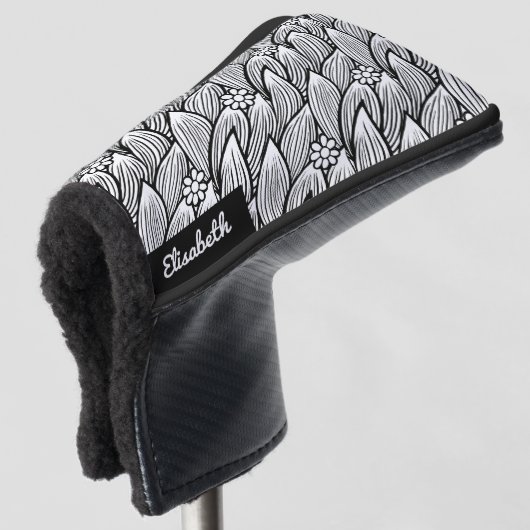 Moderne Niedliche Schwarz-Weiß-Hippie Daisy Golf Headcover (3/4 Vorderseite)
