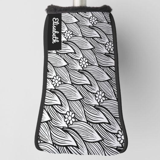 Moderne Niedliche Schwarz-Weiß-Hippie Daisy Golf Headcover (Rotieren 90)