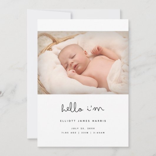 Moderne Niedliche Script Baby Birth Ankündigung (Vorderseite)