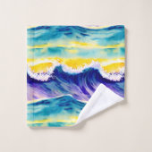 Moderne niedliche Sommersonne Blau Gelb Badhandtuch Set (Waschlappen)