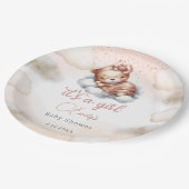 Moderne, niedliche Teddybär, rötlich-pinkfarbene B Pappteller (Schrägansicht)