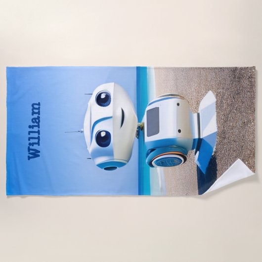 Moderne Niedliche und farbenfrohe Roboter Bots Strandtuch (Vorderseite)