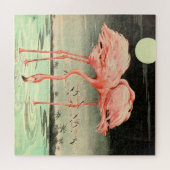 Moderne Niedliche Vintage Rosa Bird Flamingo und M Puzzle (Horizontal)