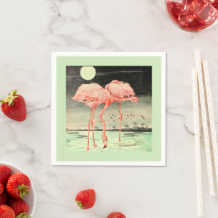 Moderne Niedliche Vintage Rosa Bird Flamingo und M Serviette