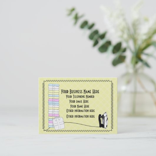 Moderne Niedliche Wäscherei Bügelservice Business Visitenkarte (Stehend Vorderseite)