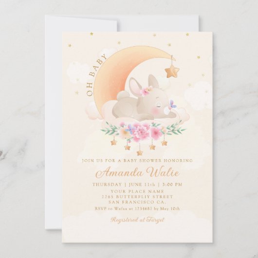 Moderne Niedliche Wasserfarbe Boho Bunny Boy Babyd Einladung (Vorderseite)