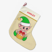 Moderne niedliche Weihnachtself & Geschenkboxen au Großer Weihnachtsstrumpf (Vorderansicht (hängend))