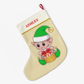 Moderne niedliche Weihnachtself & Geschenkboxen au Großer Weihnachtsstrumpf (Rückseite (Hängend))