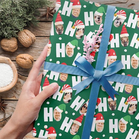 Moderne Niedliche Weihnachtsmannmützen Neun Fotos Geschenkpapier