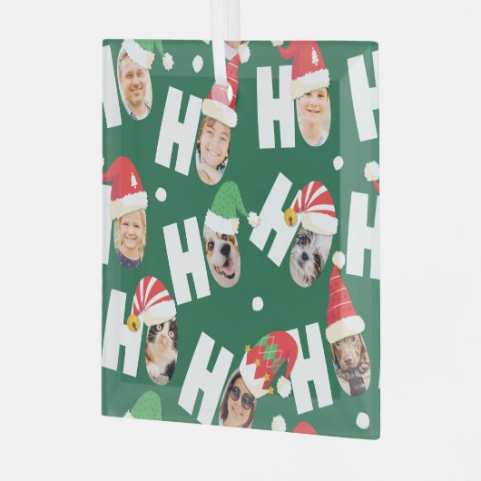 Moderne Niedliche Weihnachtsmannmützen Neun Fotos Ornament Aus Glas (Vorderseite links)