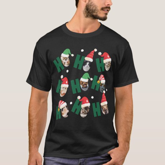Moderne Niedliche Weihnachtsmannmützen Neun Fotos T-Shirt (Vorderseite)