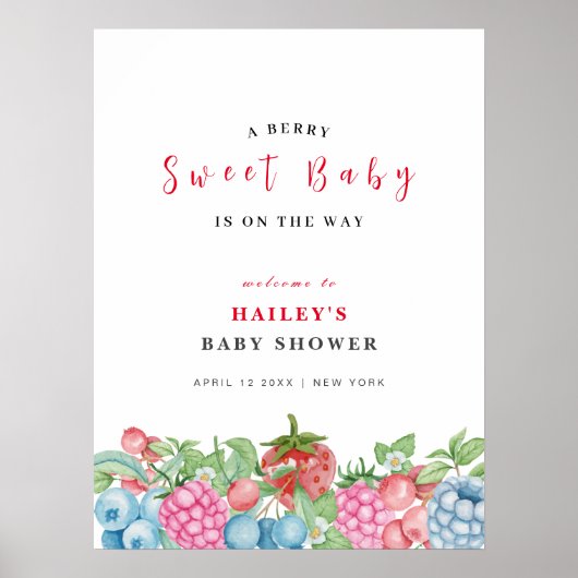 Moderne Niedliche Wild Berry Sweet Baby Dusche Wil Poster (Vorne)