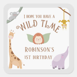 Moderne Niedliche Wildtiere 1. Geburtstag Quadratischer Aufkleber