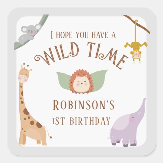 Moderne Niedliche Wildtiere 1. Geburtstag Quadratischer Aufkleber (Vorderseite)