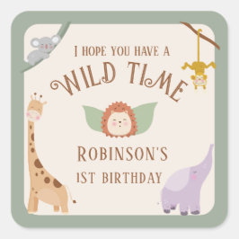 Moderne Niedliche Wildtiere 1. Geburtstag Quadratischer Aufkleber