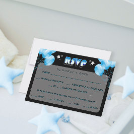 Moderne Night Stars Baby Dusche Blue Balloons Blac RSVP Karte
